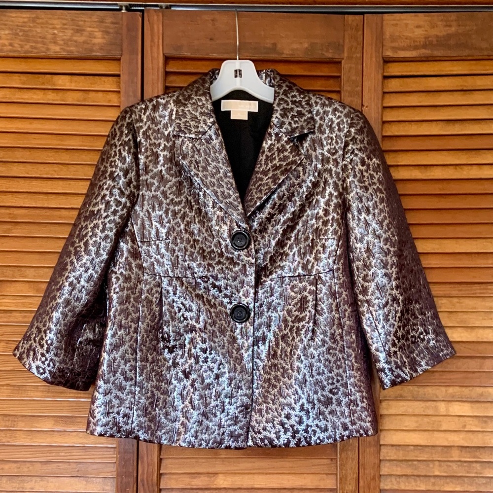 Michael Kors Designer metallic animal print blazer size 8